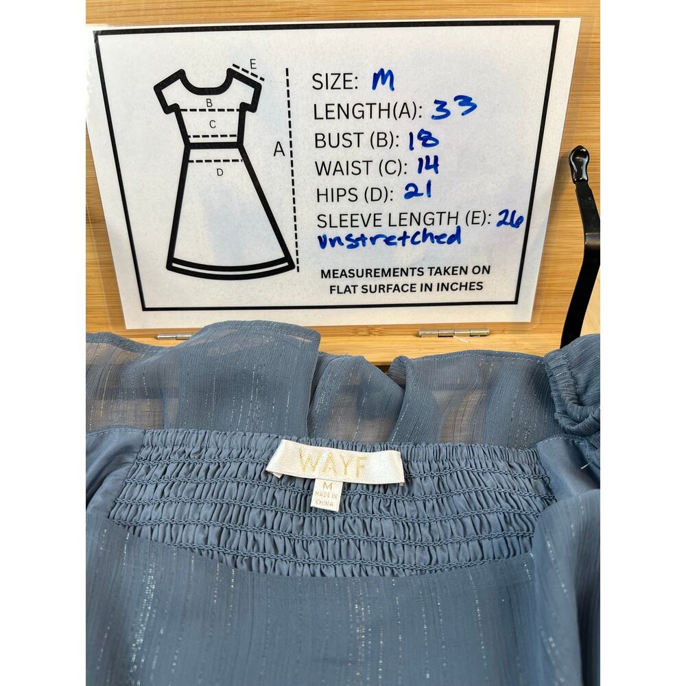 WAYF Dakota Metallic Blue Cutout Tiered Mini Dress Size M Long Sleeve - Picture 3 of 8